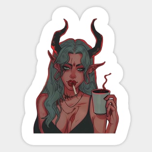 Devil Girl Smoking Cigarette and Coffee Sticker